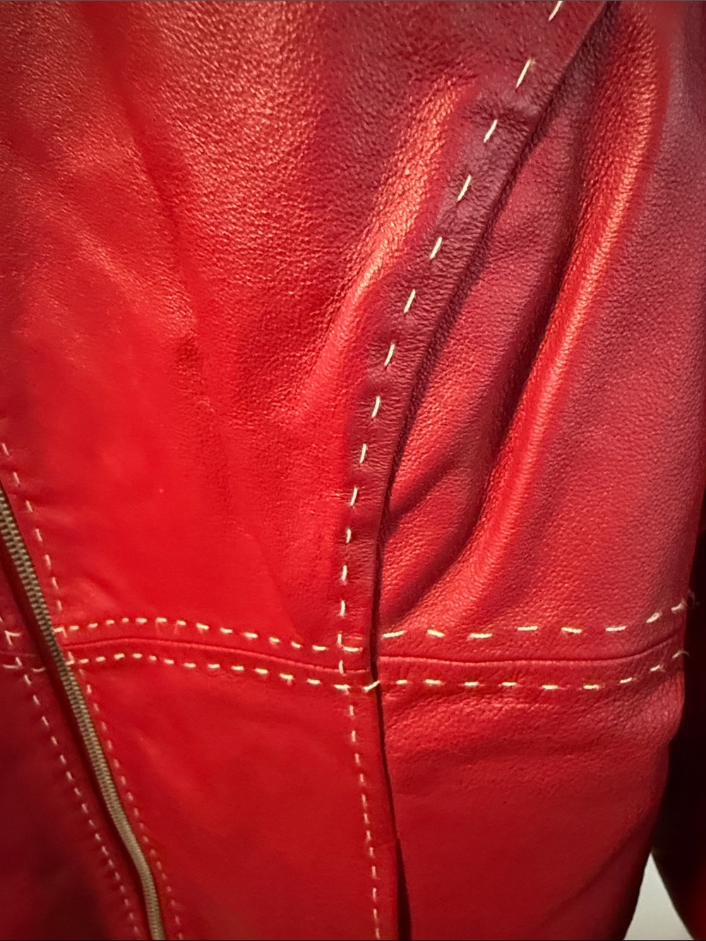 Pamela McCoy Red Leather Zip Jacket - Picture 3 of 7
